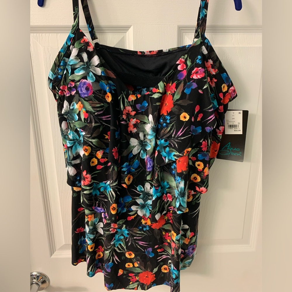Aqua Green Size 20W Tankini Bathing Suit Floral Top NWT